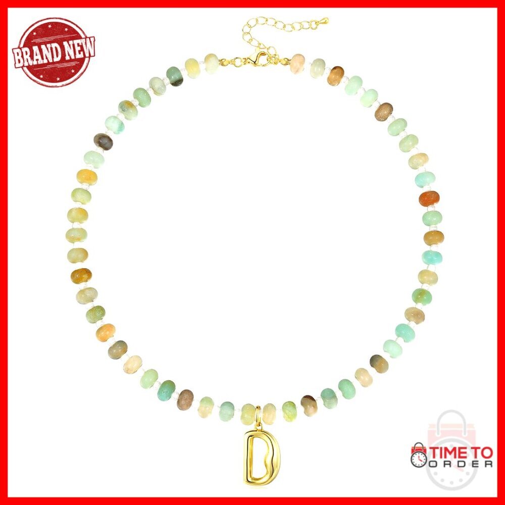 14K Gold Gemstone Initial Choker Necklace, 16" Length, Handmade Bohemian Jewelry